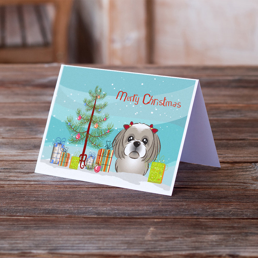 Christmas Tree and Gray Silver Shih Tzu Greeting Cards and Envelopes Pack of 8 Image 2