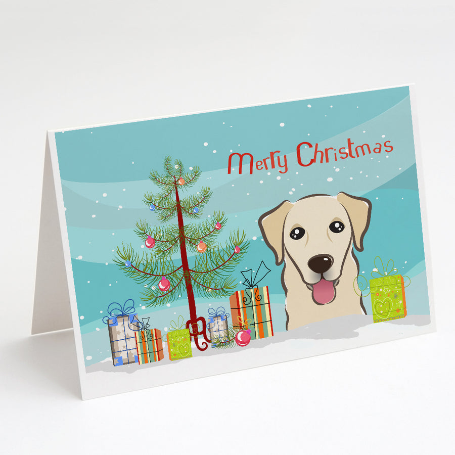 Christmas Tree and Golden Retriever Greeting Cards and Envelopes Pack of 8 Image 1