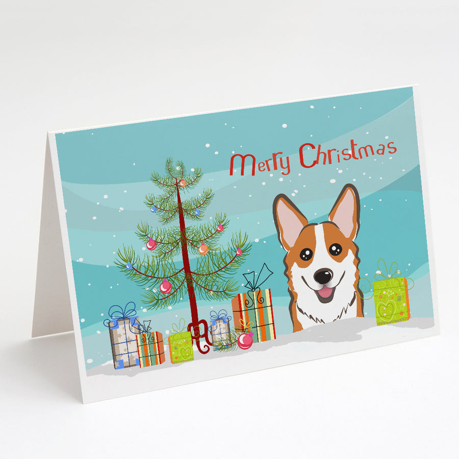 Christmas Tree and Red Corgi Greeting Cards and Envelopes Pack of 8 Image 1