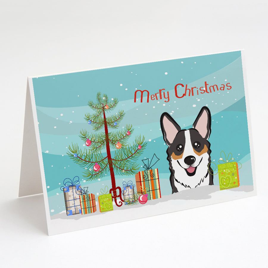 Christmas Tree and Tricolor Corgi Greeting Cards and Envelopes Pack of 8 Image 1