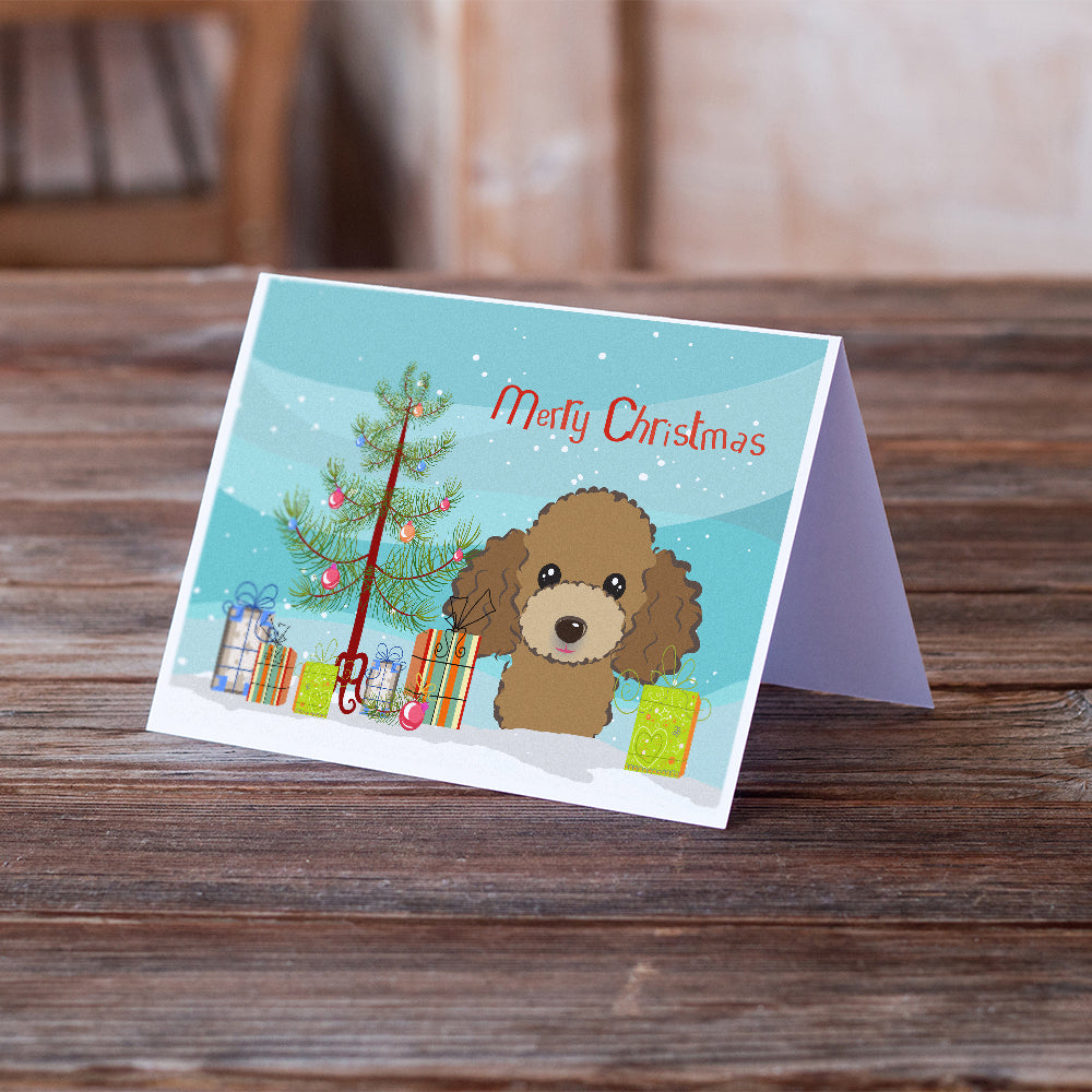 Christmas Tree and Chocolate Brown Poodle Greeting Cards and Envelopes Pack of 8 Image 2