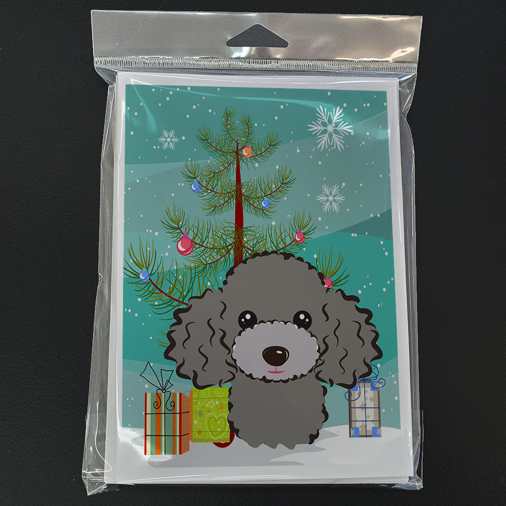 Christmas Tree and Silver Gray Poodle Greeting Cards and Envelopes Pack of 8 Image 3