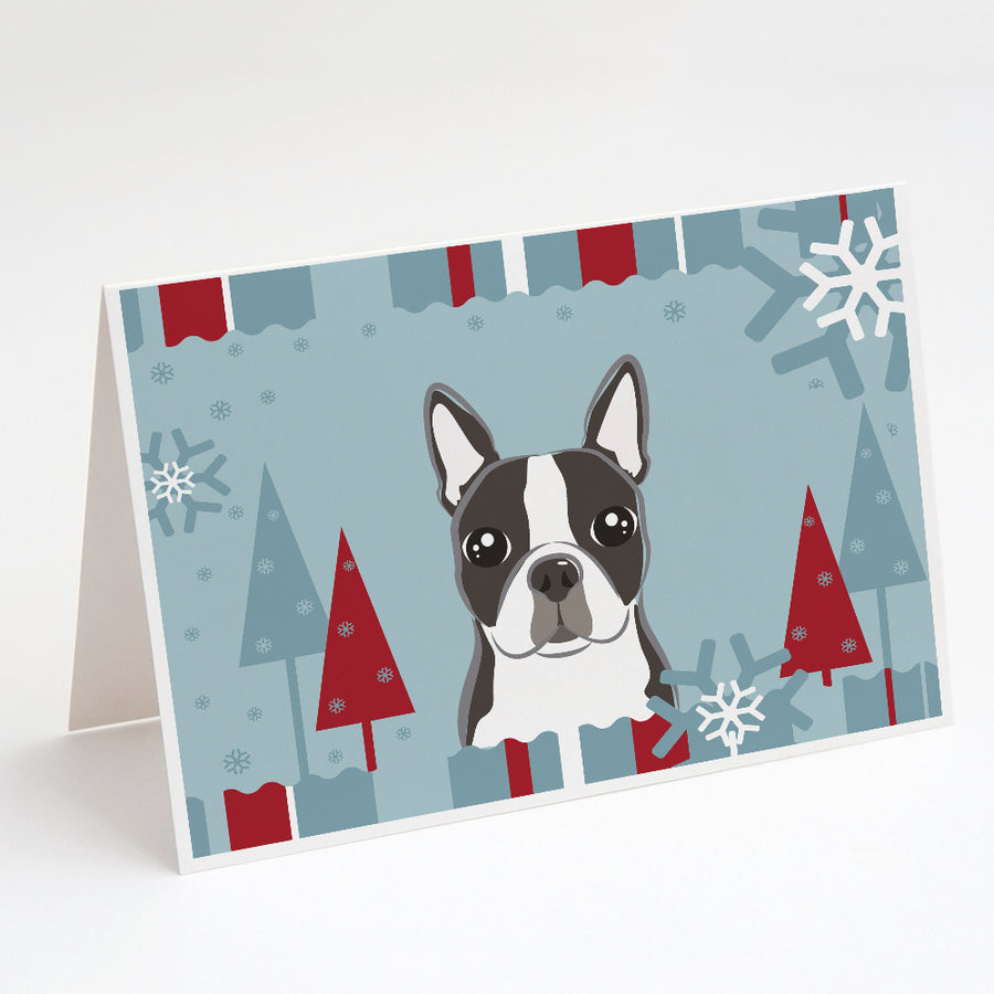 Winter Holiday Boston Terrier Greeting Cards and Envelopes Pack of 8 Image 1