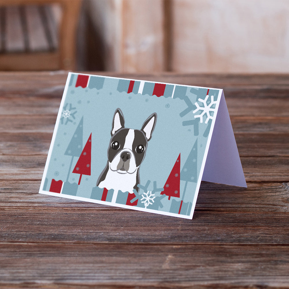 Winter Holiday Boston Terrier Greeting Cards and Envelopes Pack of 8 Image 2