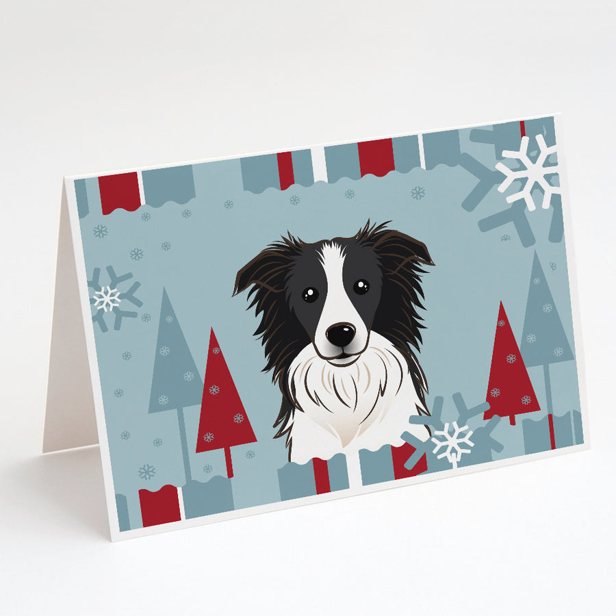 Winter Holiday Border Collie Greeting Cards and Envelopes Pack of 8 Image 1
