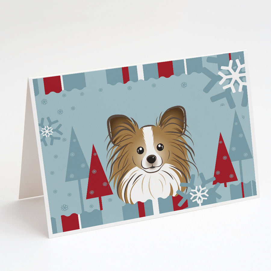 Winter Holiday Papillon Greeting Cards and Envelopes Pack of 8 Image 1