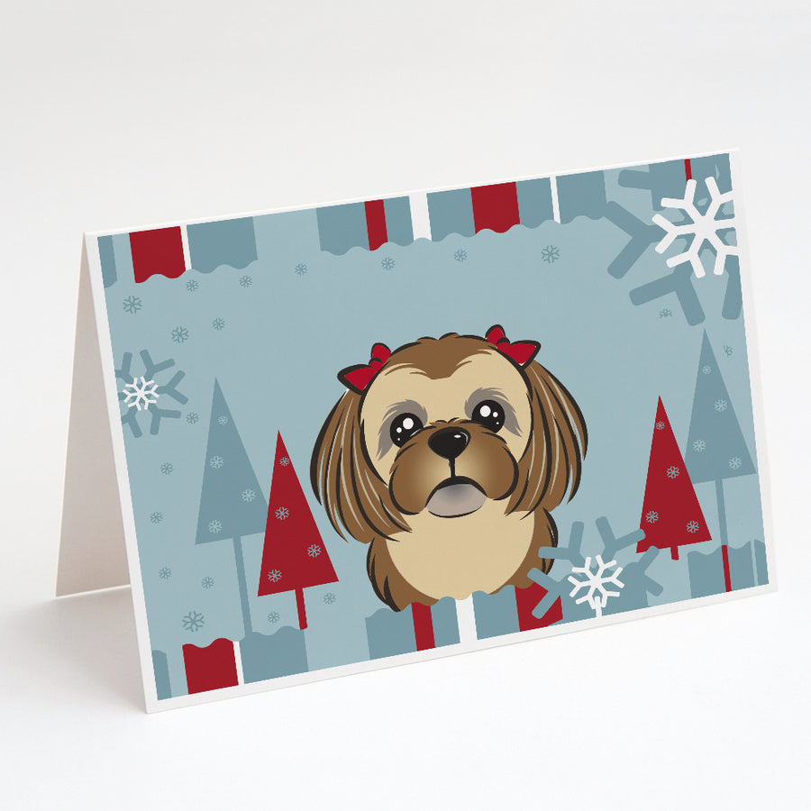 Winter Holiday Chocolate Brown Shih Tzu Greeting Cards and Envelopes Pack of 8 Image 1