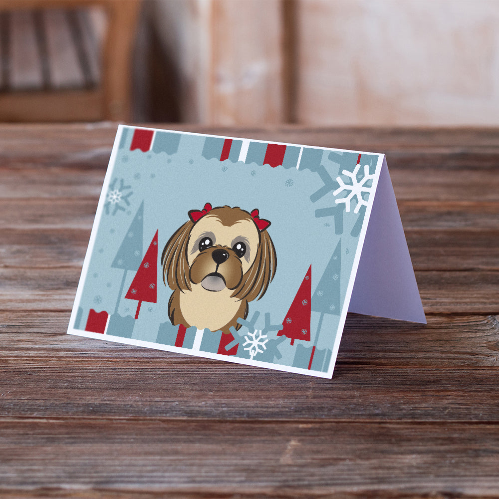 Winter Holiday Chocolate Brown Shih Tzu Greeting Cards and Envelopes Pack of 8 Image 2