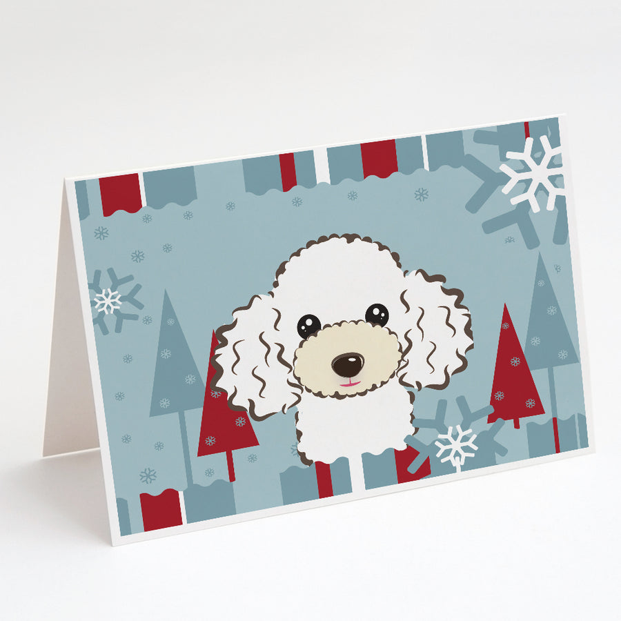 Winter Holiday White Poodle Greeting Cards and Envelopes Pack of 8 Image 1
