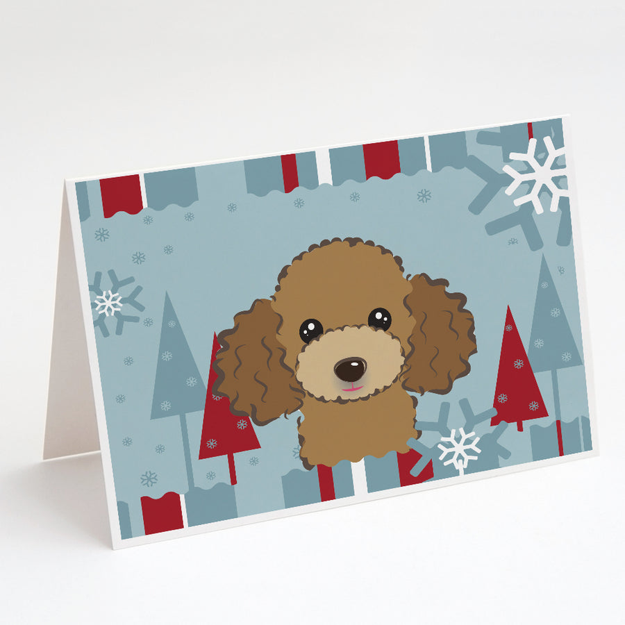 Winter Holiday Chocolate Brown Poodle Greeting Cards and Envelopes Pack of 8 Image 1