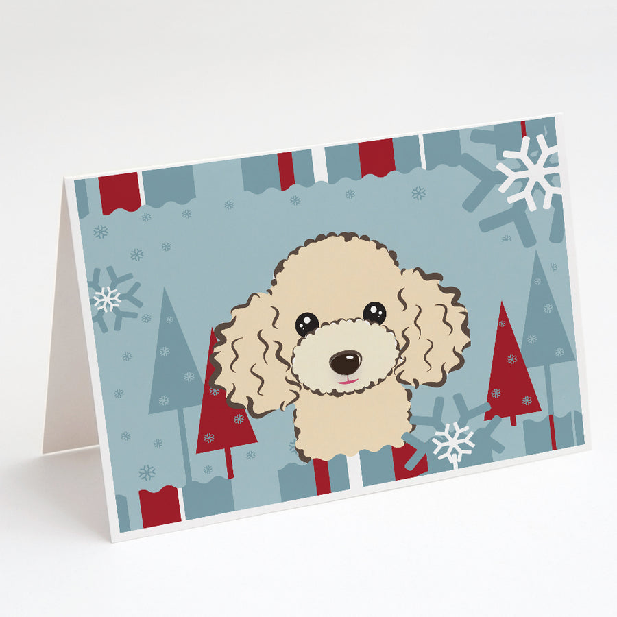Winter Holiday Buff Poodle Greeting Cards and Envelopes Pack of 8 Image 1