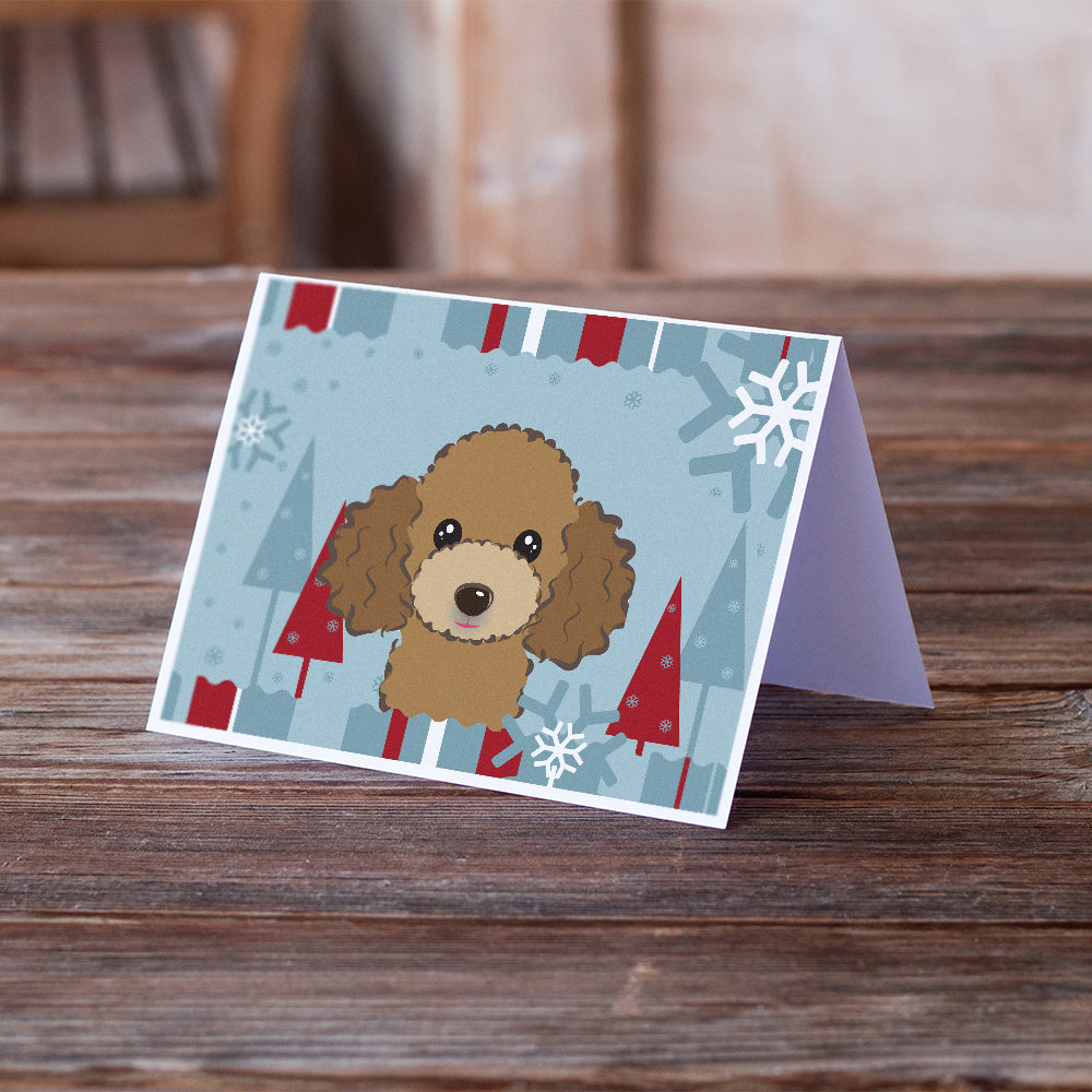 Winter Holiday Chocolate Brown Poodle Greeting Cards and Envelopes Pack of 8 Image 2