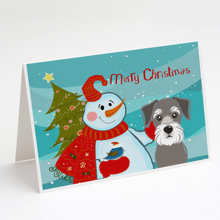 Snowman with Schnauzer Greeting Cards and Envelopes Pack of 8 Image 1