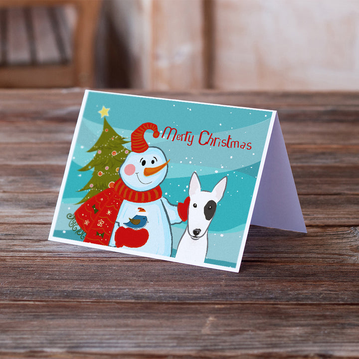 Snowman with Bull Terrier Greeting Cards and Envelopes Pack of 8 Image 2