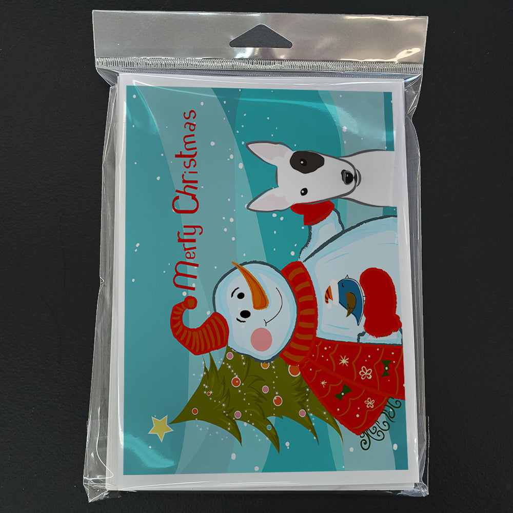 Snowman with Bull Terrier Greeting Cards and Envelopes Pack of 8 Image 3