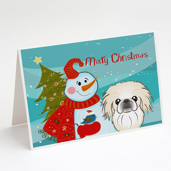 Snowman with Pekingese Greeting Cards and Envelopes Pack of 8 Image 1