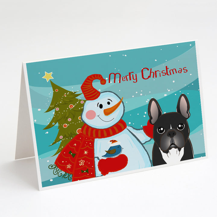 Snowman with French Bulldog Greeting Cards and Envelopes Pack of 8 Image 1