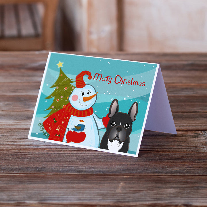 Snowman with French Bulldog Greeting Cards and Envelopes Pack of 8 Image 2