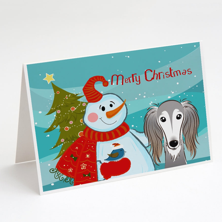 Snowman with Saluki Greeting Cards and Envelopes Pack of 8 Image 1