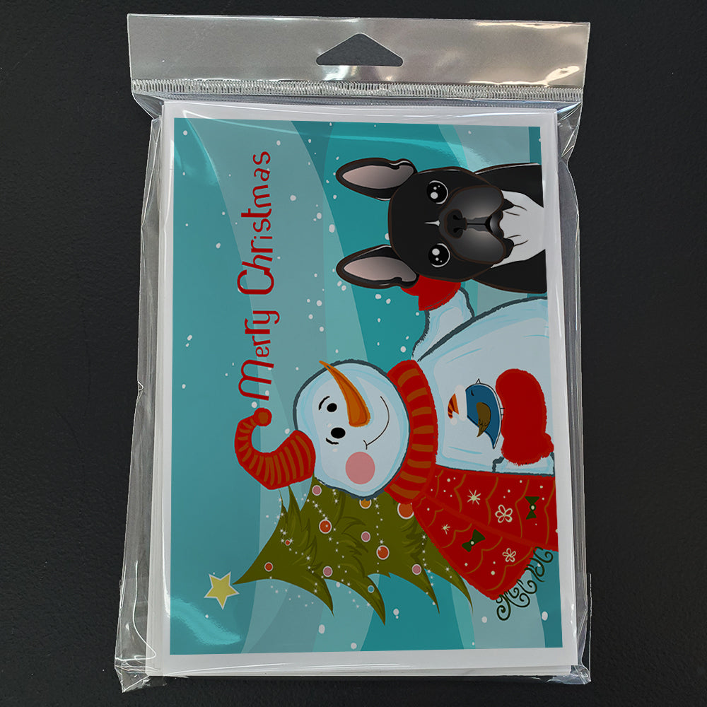 Snowman with French Bulldog Greeting Cards and Envelopes Pack of 8 Image 3