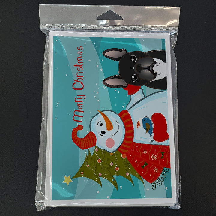 Snowman with French Bulldog Greeting Cards and Envelopes Pack of 8 Image 3