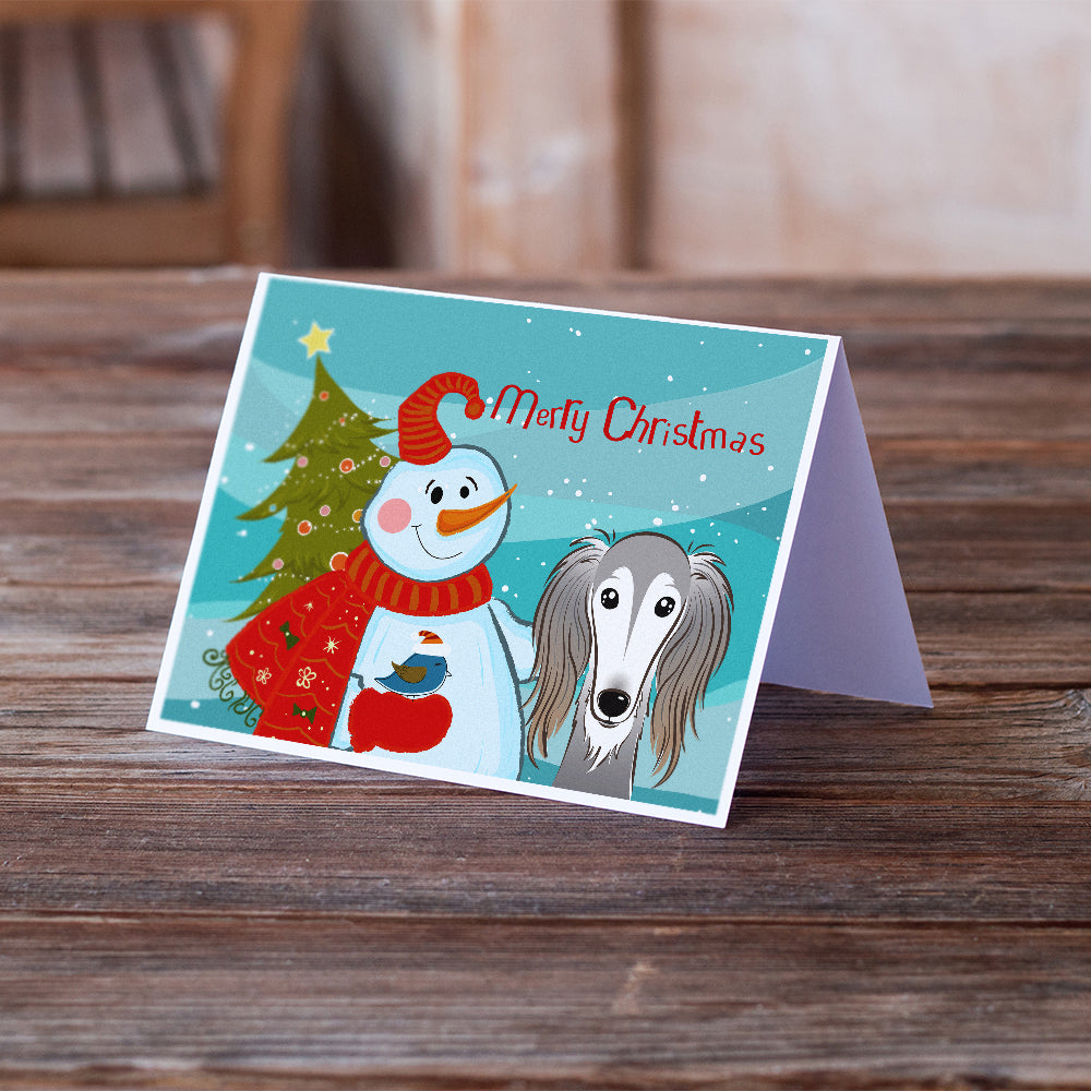 Snowman with Saluki Greeting Cards and Envelopes Pack of 8 Image 2