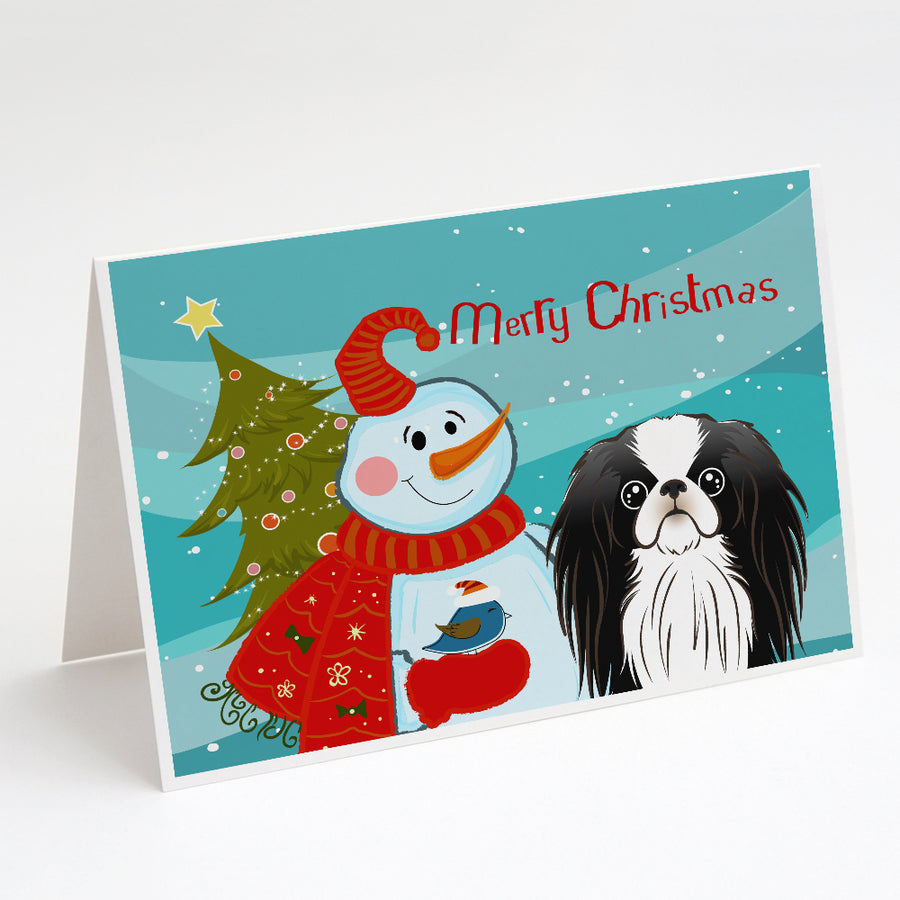 Snowman with Japanese Chin Greeting Cards and Envelopes Pack of 8 Image 1
