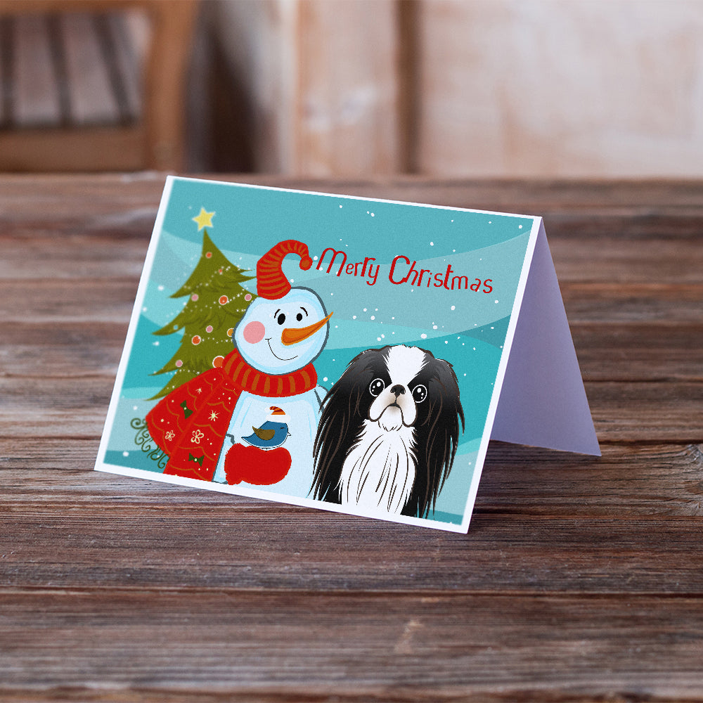 Snowman with Japanese Chin Greeting Cards and Envelopes Pack of 8 Image 2
