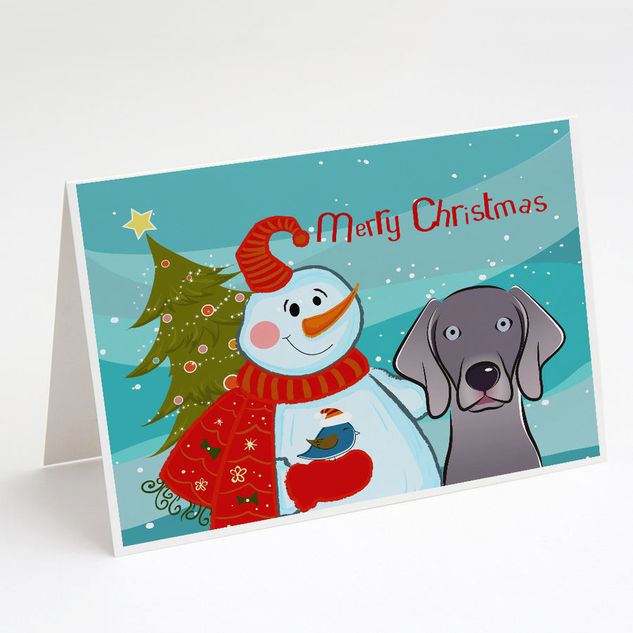 Snowman with Weimaraner Greeting Cards and Envelopes Pack of 8 Image 1