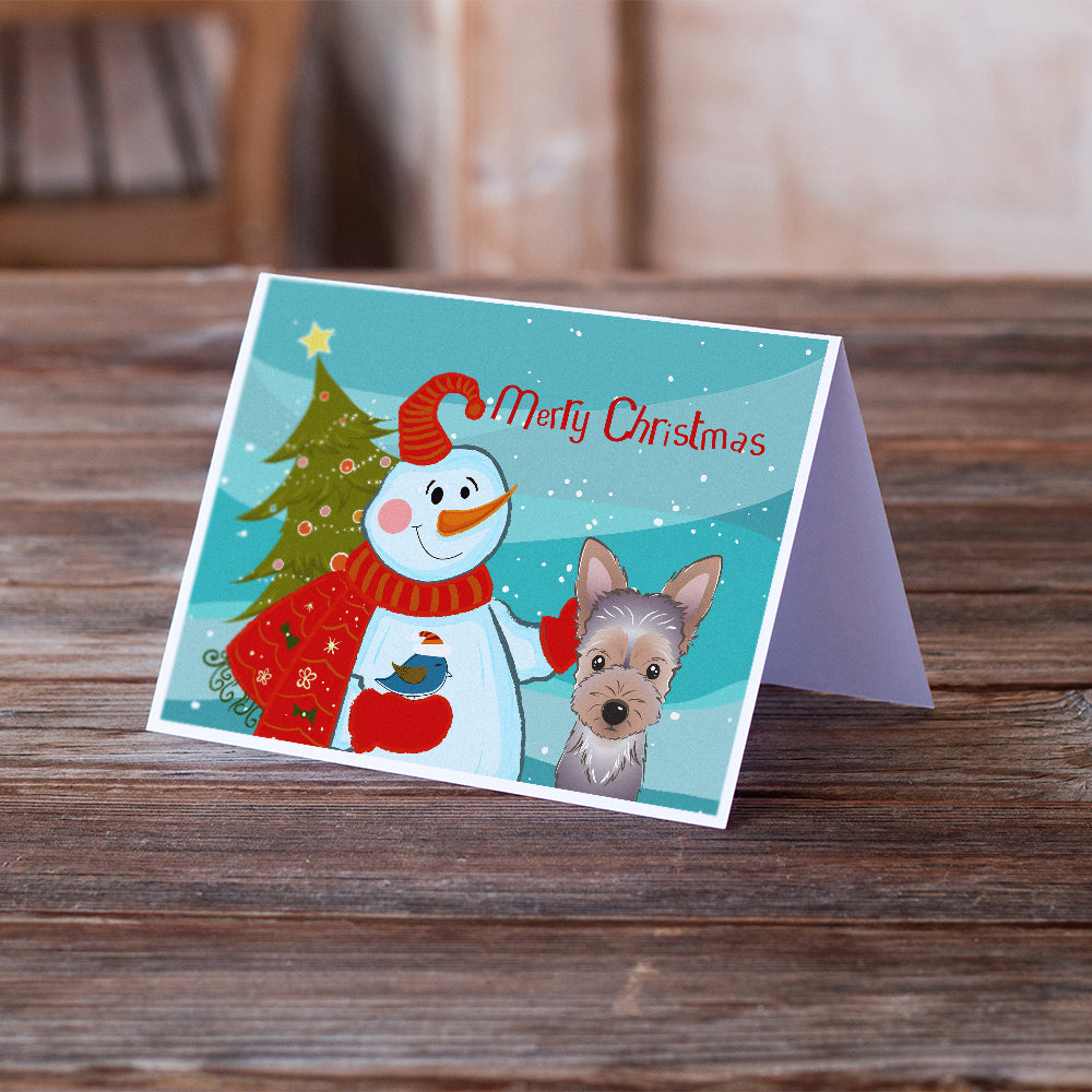 Snowman with Yorkie Puppy Greeting Cards and Envelopes Pack of 8 Image 2