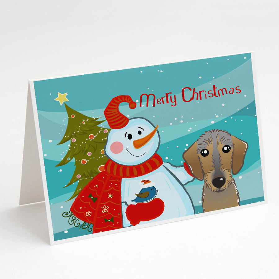 Snowman with Wirehaired Dachshund Greeting Cards and Envelopes Pack of 8 Image 1