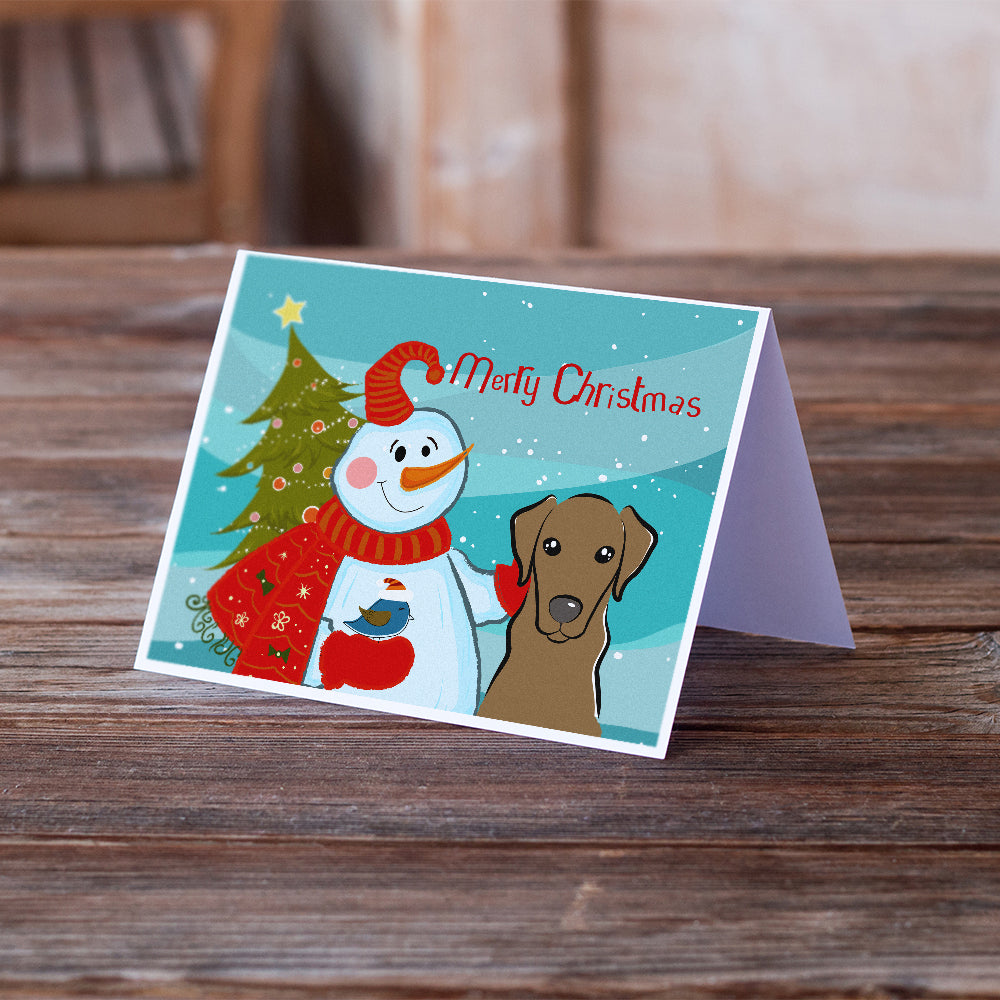 Snowman with Chocolate Labrador Greeting Cards and Envelopes Pack of 8 Image 2
