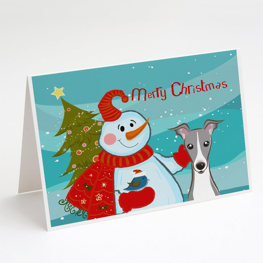 Snowman with Italian Greyhound Greeting Cards and Envelopes Pack of 8 Image 1