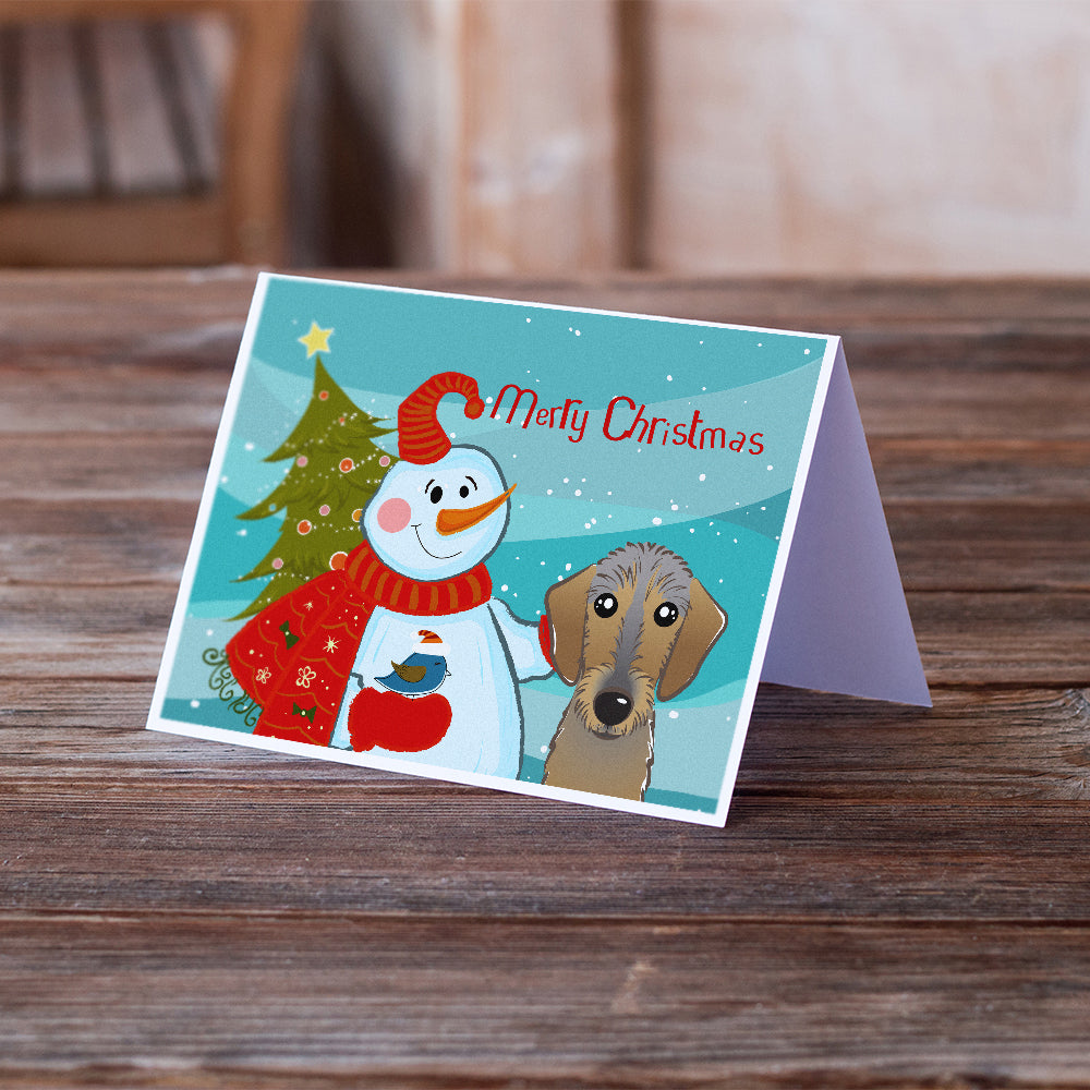 Snowman with Wirehaired Dachshund Greeting Cards and Envelopes Pack of 8 Image 2