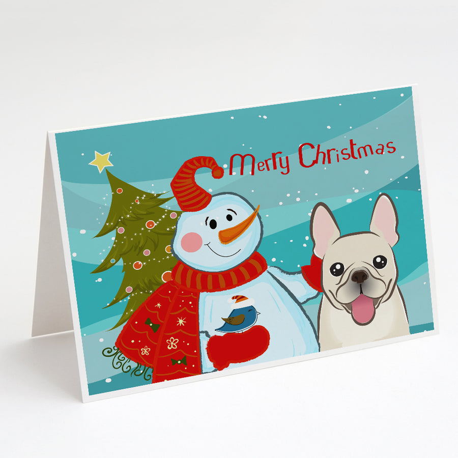 Snowman with French Bulldog Greeting Cards and Envelopes Pack of 8 Image 1