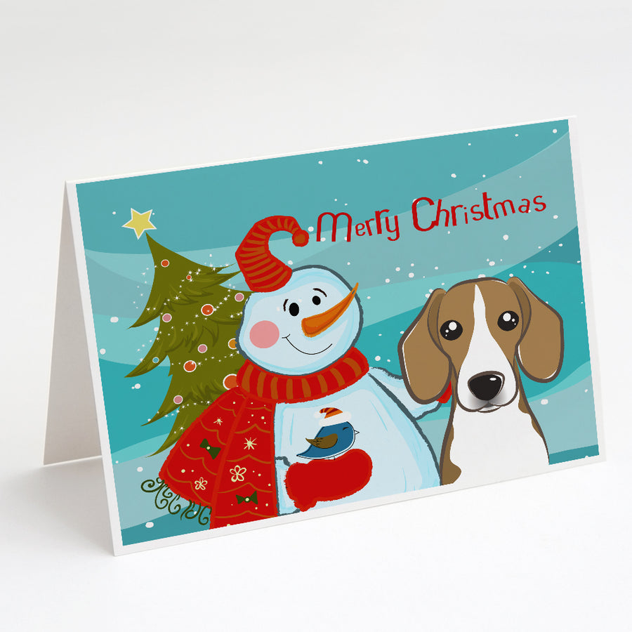 Snowman with Beagle Greeting Cards and Envelopes Pack of 8 Image 1
