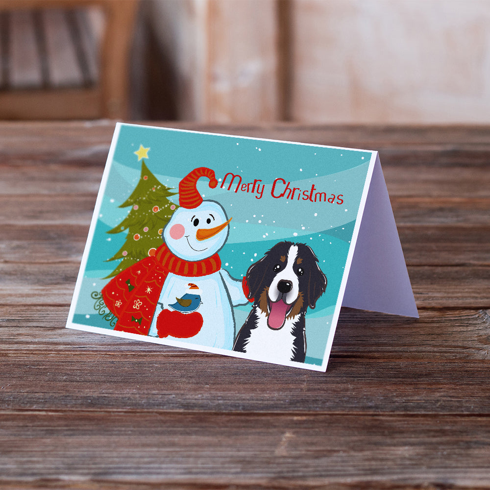 Snowman with Bernese Mountain Dog Greeting Cards and Envelopes Pack of 8 Image 2
