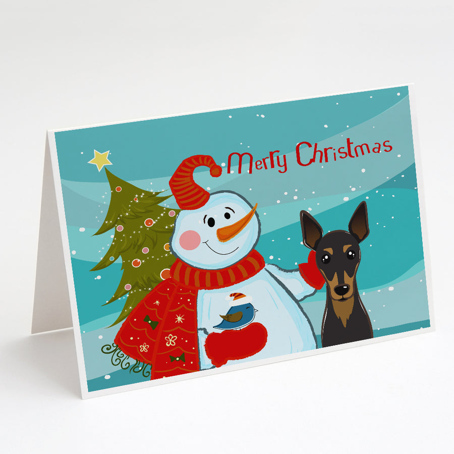 Snowman with Min Pin Greeting Cards and Envelopes Pack of 8 Image 1