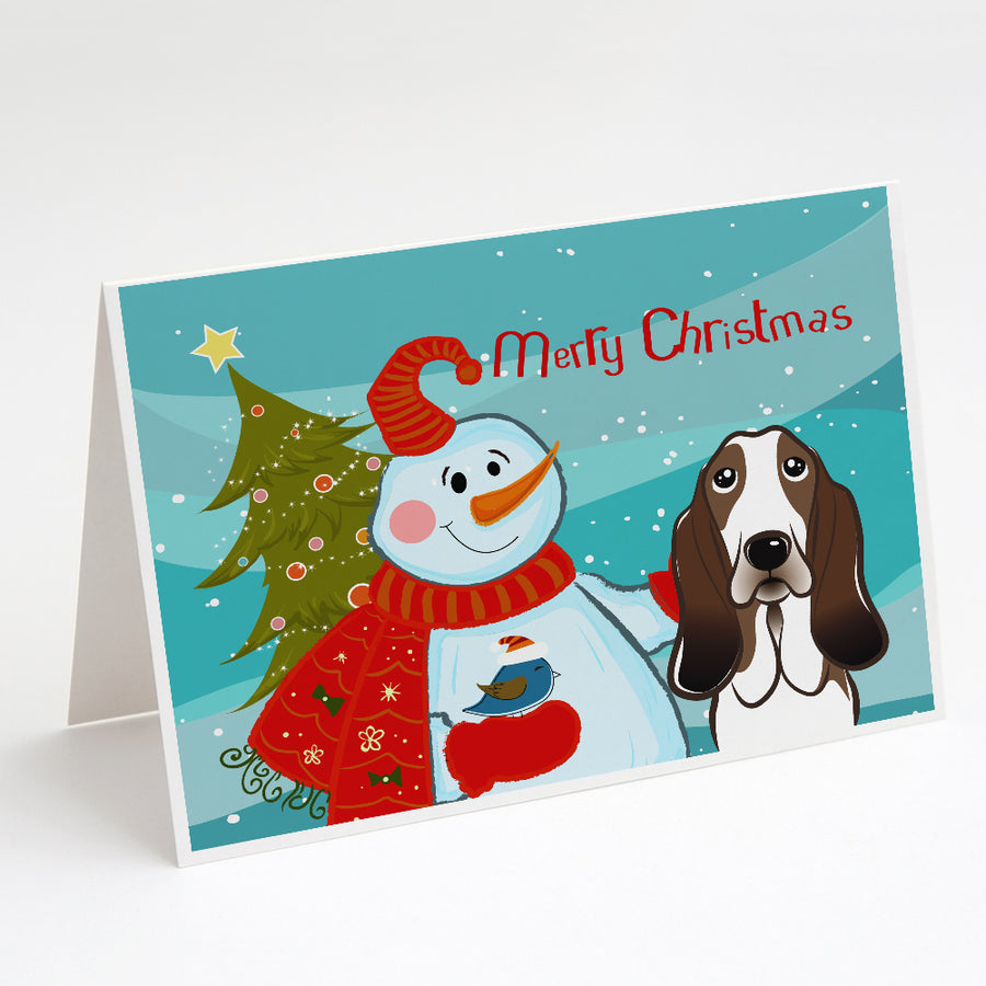 Snowman with Basset Hound Greeting Cards and Envelopes Pack of 8 Image 1