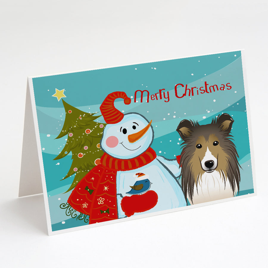 Snowman with Sheltie Greeting Cards and Envelopes Pack of 8 Image 1