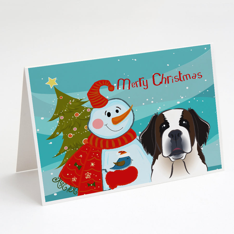 Snowman with Saint Bernard Greeting Cards and Envelopes Pack of 8 Image 1