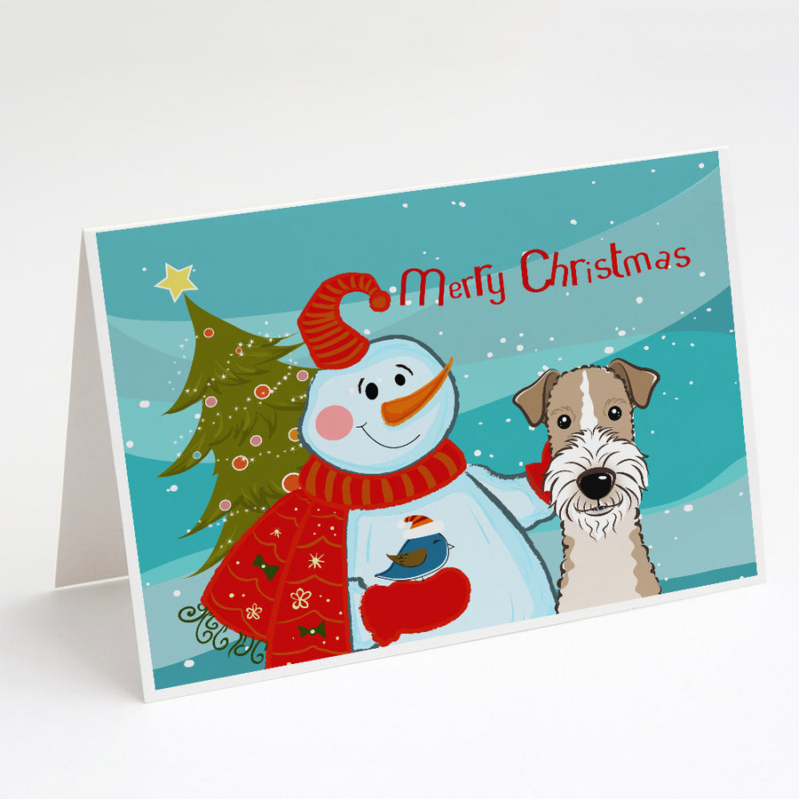 Snowman with Wire Haired Fox Terrier Greeting Cards and Envelopes Pack of 8 Image 1