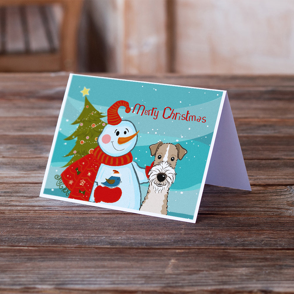 Snowman with Wire Haired Fox Terrier Greeting Cards and Envelopes Pack of 8 Image 2