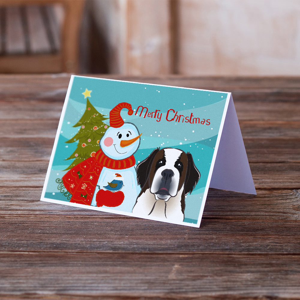Snowman with Saint Bernard Greeting Cards and Envelopes Pack of 8 Image 2