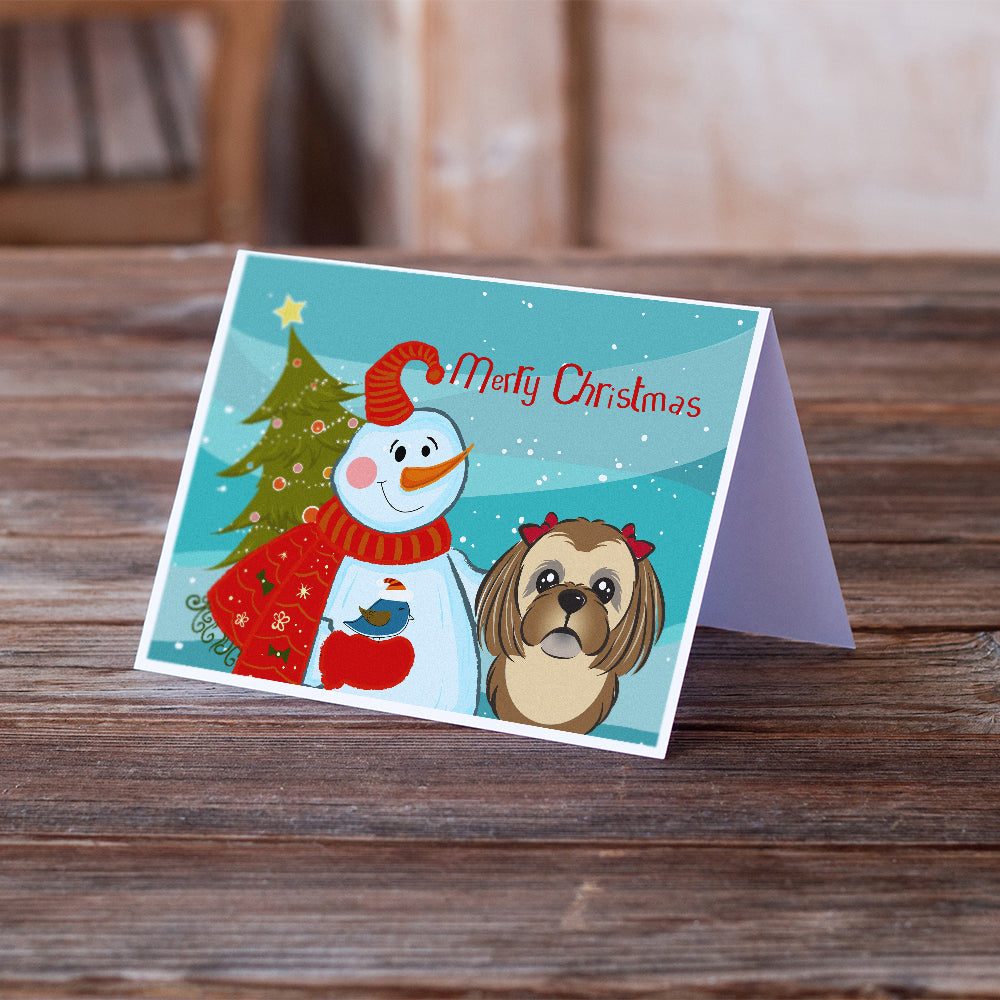 Snowman with Chocolate Brown Shih Tzu Greeting Cards and Envelopes Pack of 8 Image 2