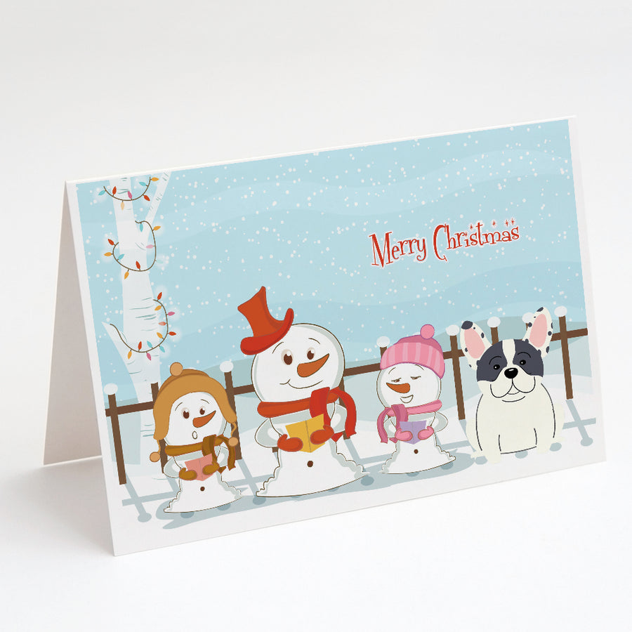 Merry Christmas Carolers French Bulldog Piebald Greeting Cards and Envelopes Pack of 8 Image 1