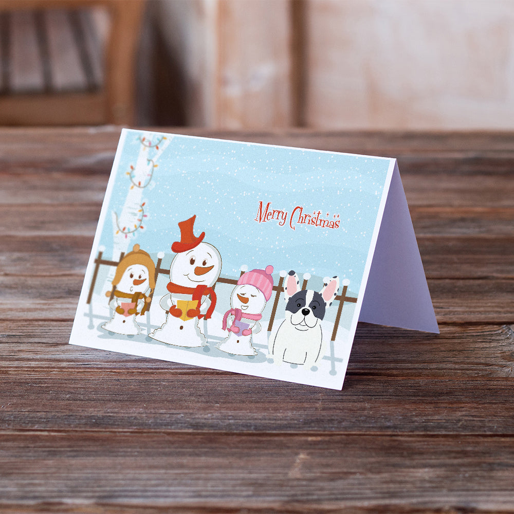 Merry Christmas Carolers French Bulldog Piebald Greeting Cards and Envelopes Pack of 8 Image 2