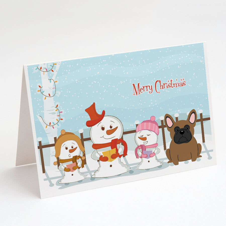 Merry Christmas Carolers French Bulldog Brown Greeting Cards and Envelopes Pack of 8 Image 1