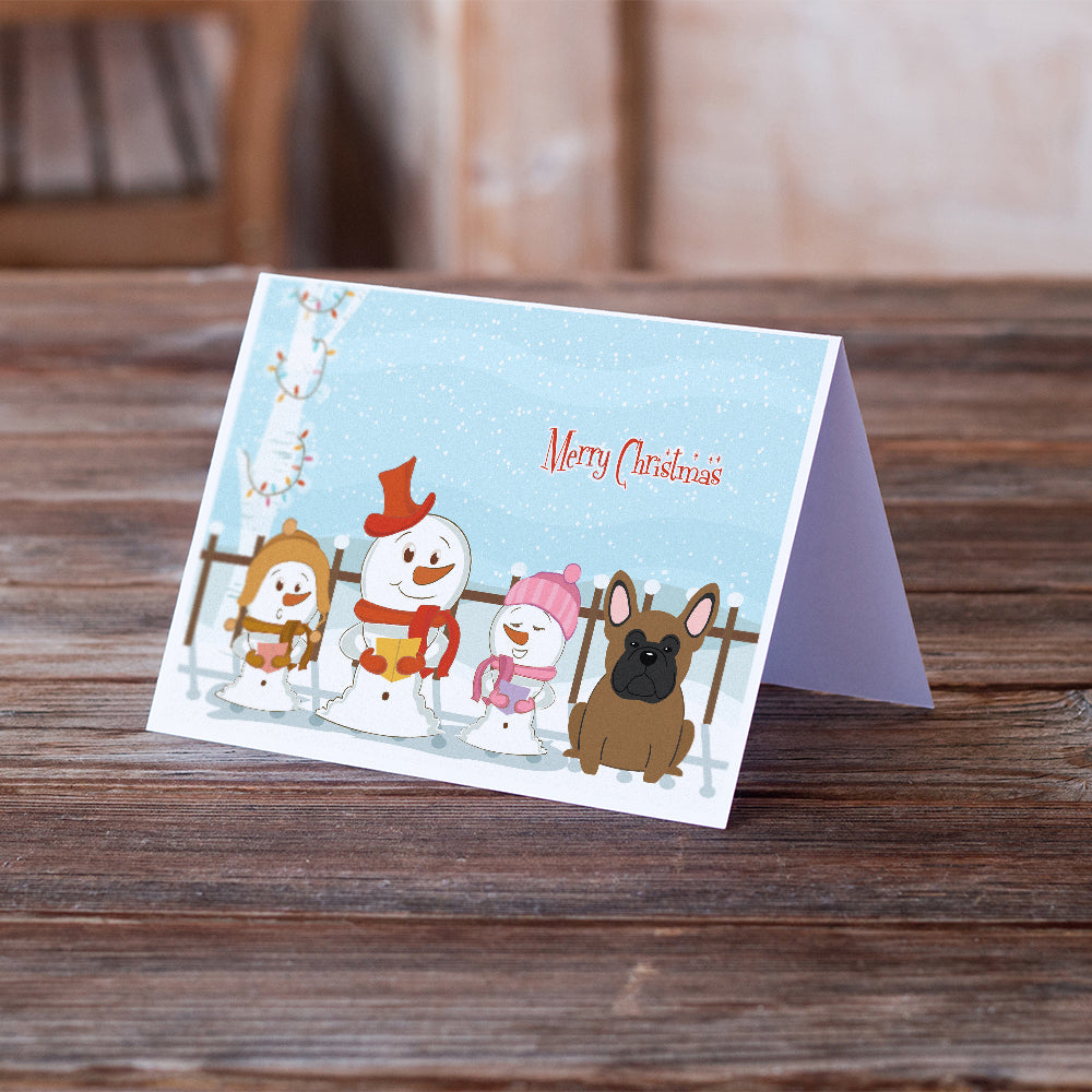 Merry Christmas Carolers French Bulldog Brown Greeting Cards and Envelopes Pack of 8 Image 2