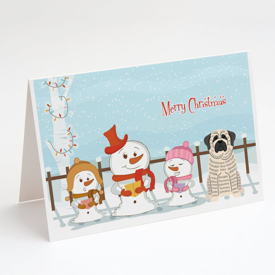 Merry Christmas Carolers Mastiff Brindle White Greeting Cards and Envelopes Pack of 8 Image 1
